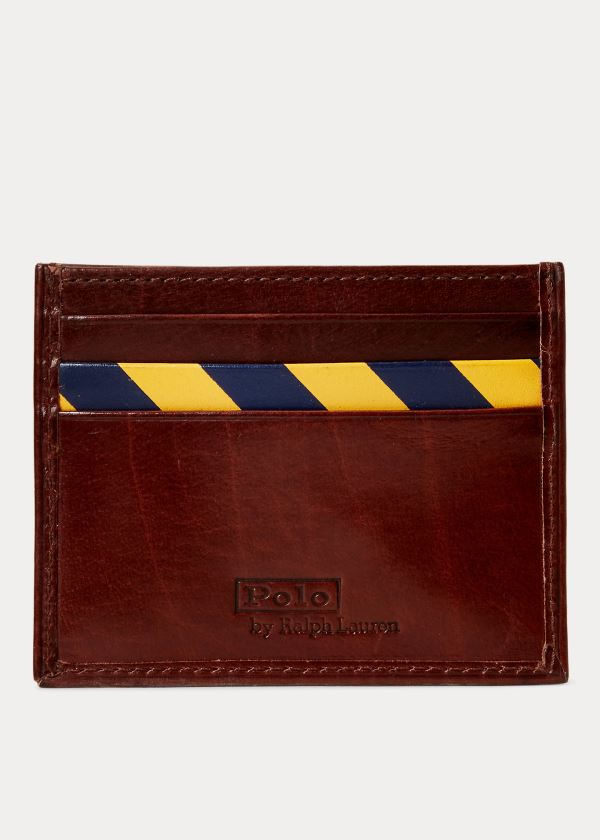 Men's Polo Ralph Lauren Repp-Stripe Leather Card Holder | 042871MRY